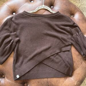 Lululemon cropped cotton ribbed crossover sweater brown size 8